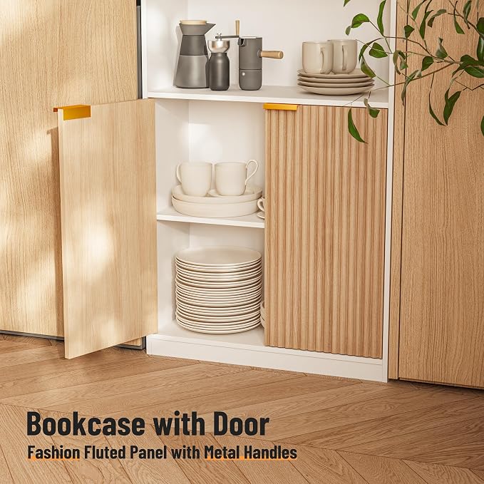 INNOD 69" Tall Book Shelve Bookcases with Doors, Floor Standing 6 Shelf Display Shelves, Freestanding Shelving Unit with Closed Doors for Storage, Home Decor Furniture for Living Room Home Office