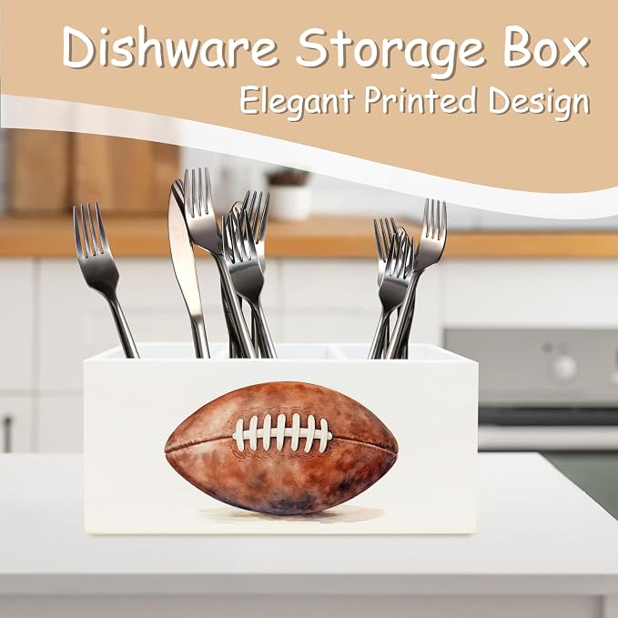 American Football Pen Pencil Holder Organizer for Desk, Gifts for Football Fan Lovers Players Wooden Box Block Sign for Home Office Tabletop Decor