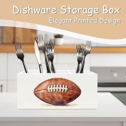 American Football Pen Pencil Holder Organizer for Desk, Gifts for Football Fan Lovers Players Wooden Box Block Sign for Home Office Tabletop Decor
