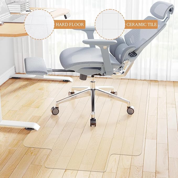 KMAT Office Chair Mat,Easy Glide Hard Wood Tile Floor Mats,Chair Mat for Home Office Rolling Chair,Heavy Duty Floor Protector -Anti-Slip-45 x53 with Lip