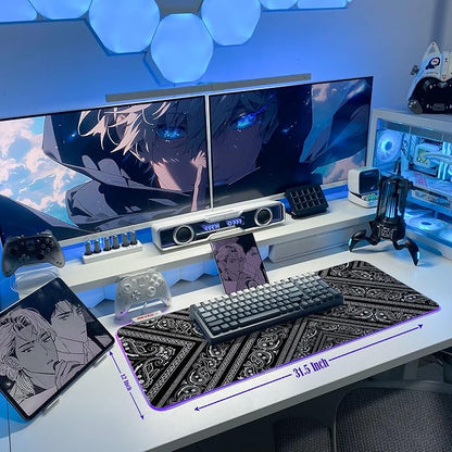 JMIYAV Black and White Mouse Pad RGB Gaming Mousepad 31.5x12 Inch PC XL Large Extended Glowing Led Light Up Desk Pad Non-Slip Rubber Base Computer Cute Mouse Mat Desk Accessories Gaming Setup 79-2340