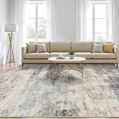 Area Rugs 9x12 Living Room: Washable Large Abstract Modern Soft Rugs Stain Resistant Indoor Floor Non Slip Accent Carpet for Bedroom Nursery Playroom Office Dining Room Dorm Home Decor- Gray Brown