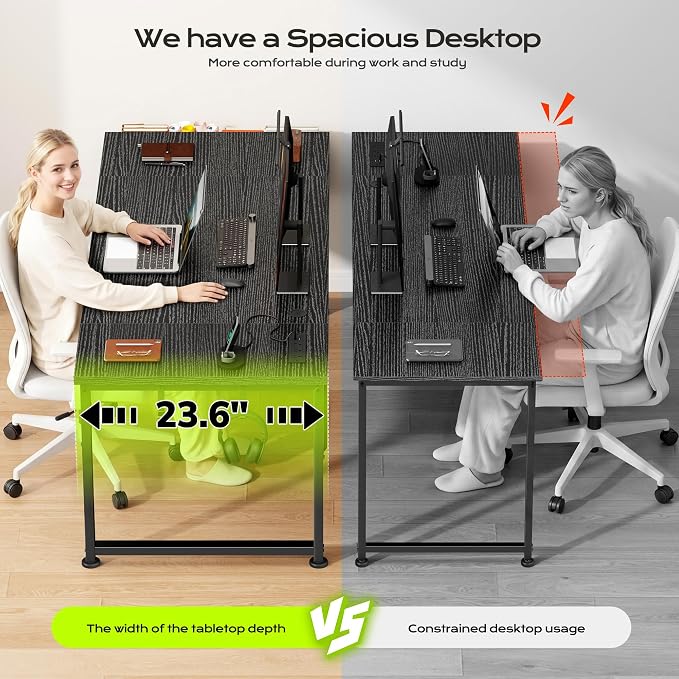 DurayLoly 55 x 24 inch Desk, 24mm Thick Heavy Duty Computer Desk with RGB LED & Power Outlets, Gaming Desk with Detachable Stand, 150LBS Load Capacity, Work Gaming Desk for Home Office, White