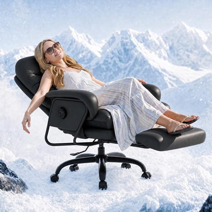 FLEXISPOT Cooling Ergonomic Office Chair with Footrest Indoor Lounge Computer Chair with 90-165° 4-Level Reclining, Chairs for Working Relaxing Sleeping, Tech Cooling Leather with 0.4 Q-Max, Black