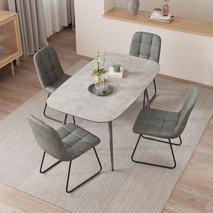 HIPIHOM 47''Dining Table Set for 4,Modern Wood Dining Table,Leather Dining Chairs 4,Table and Chairs Set of 4,Ideal for Kitchen Dining Room (Gray Table + 4 U-Shaped Gray Chairs, 47.2")