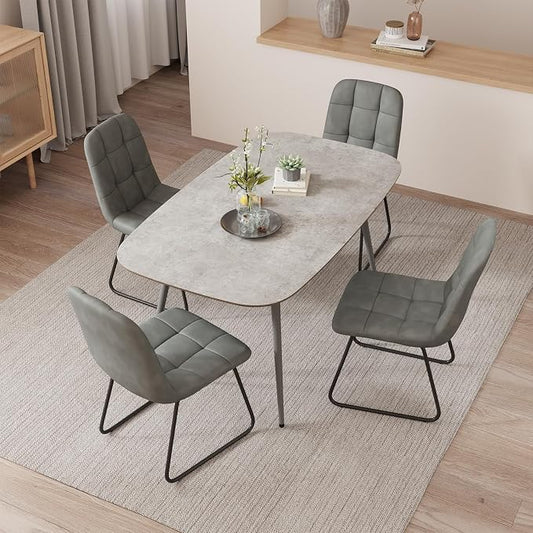 HIPIHOM 47''Dining Table Set for 4,Modern Wood Dining Table,Leather Dining Chairs 4,Table and Chairs Set of 4,Ideal for Kitchen Dining Room (Gray Table + 4 U-Shaped Gray Chairs, 47.2")