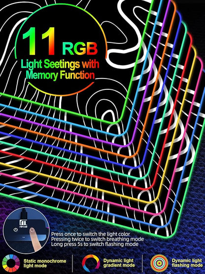 XXL Mouse Pad with Phone Holder - Black, RGB Desk Mat with 15W Fast Charging, LED Gaming Mousepad with 11 Light Colors, Waterproof Non-Slip Pad for Office & Home (Topographic)