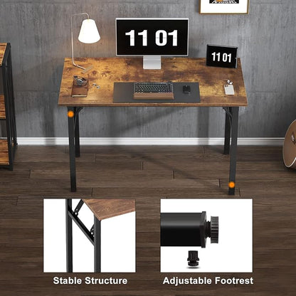 Need 39.4 Inch Folding Desk for Small Spaces, Home Office Computer Desk with Rustic Brown Tabletop & Black Metal Frame, Foldable Writing Table for Study, Bedroom, Dorm Room & Student