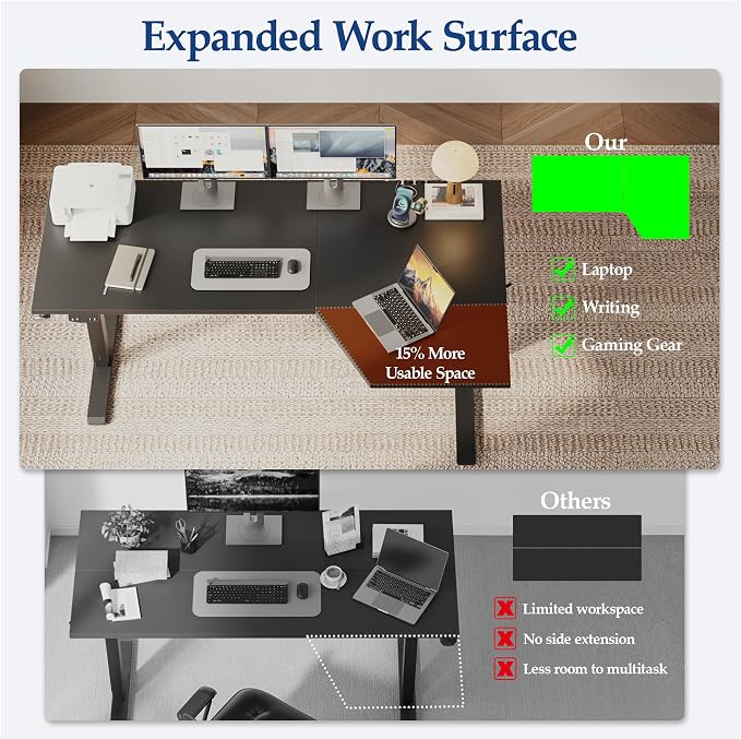 Klicelor L Shaped Standing Desk 59 x 35.4 Inch, Electric Height Adjustable Corner Desk for Home Office Workstation, Ergonomic Sit Stand Computer Table with Memory Controller, Black