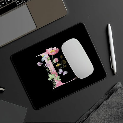 Mouse Pad Pinks Flowers Initial Letters Mousepad Desktop Laptop Computer Accessories Home Office Gaming Work Desk Computer Non-Slip Rubber Monogram Floral Alphabet A-Z mousepad (L)