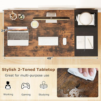 Giantex 48" Computer Desk with 2 Fabric Drawers, Industrial Home Office Desk with Open Storage Shelf, 2-Toned Finish & Metal Frame, Gaming Study Writing Table for Small Space, Bedroom, Rustic Brown