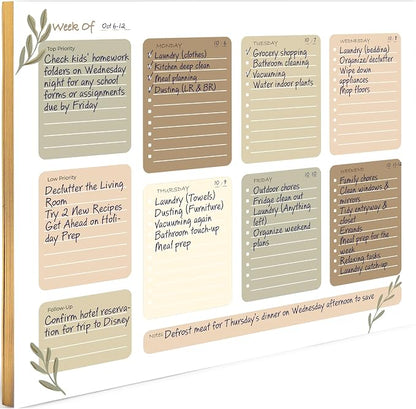 BLU MONACO | Earth Tones Weekly To-Do Notepad | 52-Sheet Tear-Off Weekly Planner with Goals & Priorities | Natural Desk Organizer with Calendar Layout