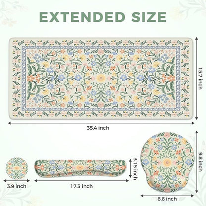 iCasso Green Desk Pad Mat, Large Mouse Pad and Keyboard Wrist Rest Set, Desk Protector Mat,4in1 Ergonomic Carpal Tunnel Keyboard Pad with Wrist Support for Desktop Cover Home Office Computer
