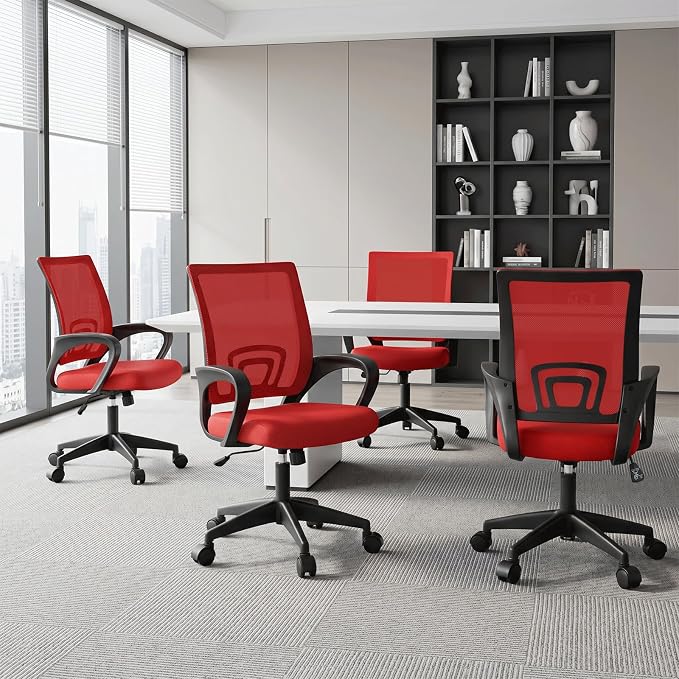 Magshion Ergonomic Office Chair 20 Pack, Mid-Back Mesh Desk Chair, Adjustable Swivel Computer Chair with Lumbar Support & Breathable Backrest for Gaming, Work, Study, 300 Lbs Capacity, Red