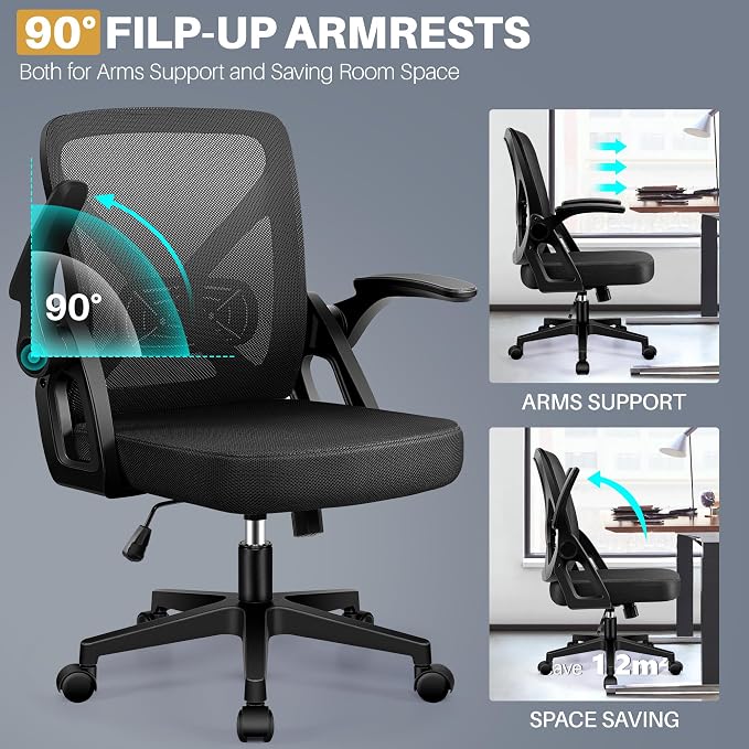 FelixKing Office Chair - Ergonomic Desk Chair Breathable Mesh Task with Wheels and Lumbar Support Home Desk Office Chairs with Flip up Armrest Rolling Swivel for Home Computer Black Pack of 10