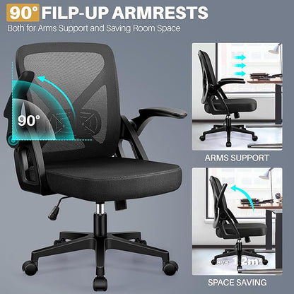 FelixKing Office Chair - Ergonomic Desk Chair Breathable Mesh Task with Wheels and Lumbar Support Home Desk Office Chairs with Flip up Armrest Rolling Swivel for Home Computer Black Pack of 8