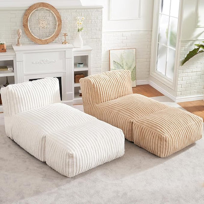 Hobestluk Giant Memory Foam Bean Bag Chairs Sofa for Adults (White,Large) | Soft Fabric,Ergonomic Back Support,Lightweight,Easy Clean,No Assembly,Wear-resisting,For Livingroom Guest room,Well-looking