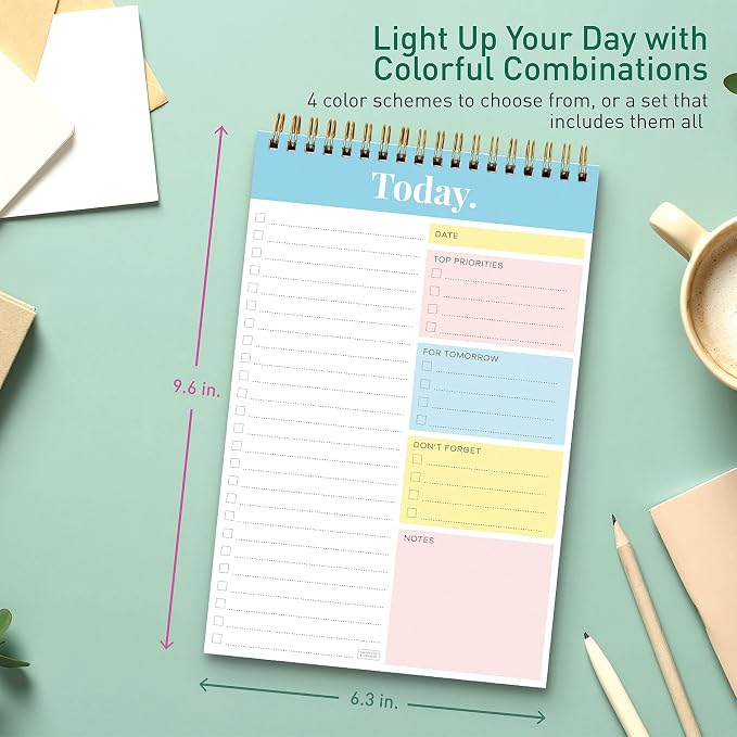 Sweetzer & Orange Daily & Weekly To Do List Notepad – Undated Work Planner & Organizer with Wish List Section, 52-Sheet Coiled Task Pad for Productivity – TURQUOISE To Do List Notebook for Work