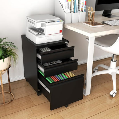 3 Drawer File Cabinet, Vertical File Cabinets with Lock for Home Office,Heavy Duty Office Steel Filing Cabinet for Hanging Letters/Legal/A4, Assembly Required (Black)