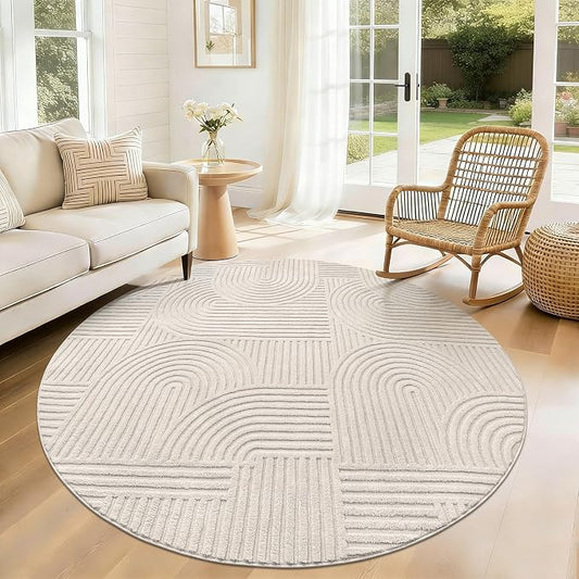 Pauwer 6ft Washable Area Rugs for Living Room Modern Beige Solid Color Soft Fluffy Rugs for Bedroom Non Slip Boho Accent Indoor Mat Floor Carpet Cover for Kids Dining Room Kitchen Office