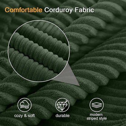 COMAX Convertible Sofa Bed Queen, Folding Fold Out Couch Bed, Floor Futon Couch Corduroy Sleeper Mattress with Back Pillows, Boneless Sofa Comfy Lounge Loveseat for Living Room Bedroom, Green
