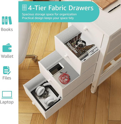 Lufeiya White Computer Desk with Drawers, 47 Inch Reversible Study Work Writing Desk for Home Office Bedroom, Simple Modern Cute PC Desks with Fabric Drawer, White