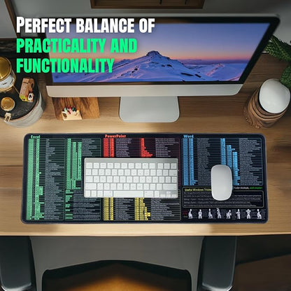 Windows, Word, Excel & PowerPoint Cheat Sheet Desk Pad, Large Mouse Pad, Keyboard Shortcut Desk Mat, Large Matt Desktop for Office Supplies(Win+Office)
