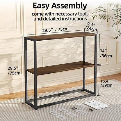 TIQLAB Console Table with Shelves, 29.5" Small Entryway Table Narrow Sofa Table, Couch Table, Side Table, Entry Table for Hallway, Living Room, Small Space, Walnut