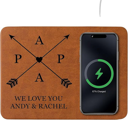 Personalized Leather Charging Mat, Papa We Love You Wireless Charging Desk Mat, Custom Dad Gift from Kids, Fathers Day Gift for Dad, Papa, Grandpa, Daddy 5
