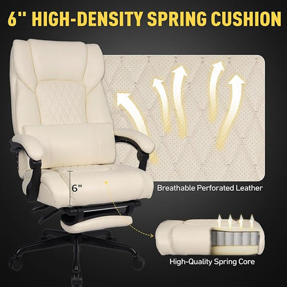 3D Kneading Massage Office Chair with Heat, 500 lbs Big and Tall Executive Computer Desk Recliner, Leather Electric Heated Office Chairs with Massage & Footrest