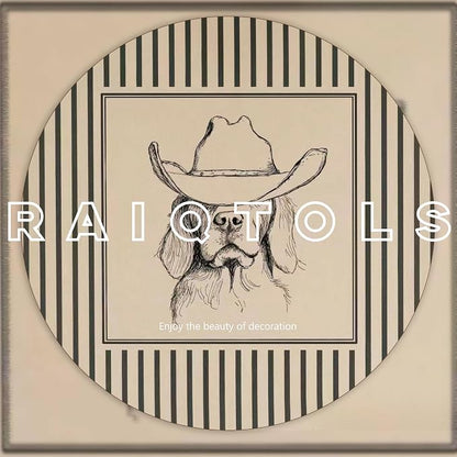 Western Cowboy Dog Wall Art - Framed Canvas Wall Decor for Living Room, Bedroom & Nursery, Vintage Animal Sketch in Wood Frame, Cute Dog with Hat Picture, Farmhouse Style 8x10 inch