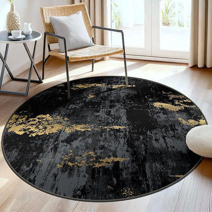 RELEANY Washable Area Rugs 6ft Non-Slip Modern Abstract Soft for Living Room Entryway Bedroom Kitchen, Print Pattern, Dark Black Gold