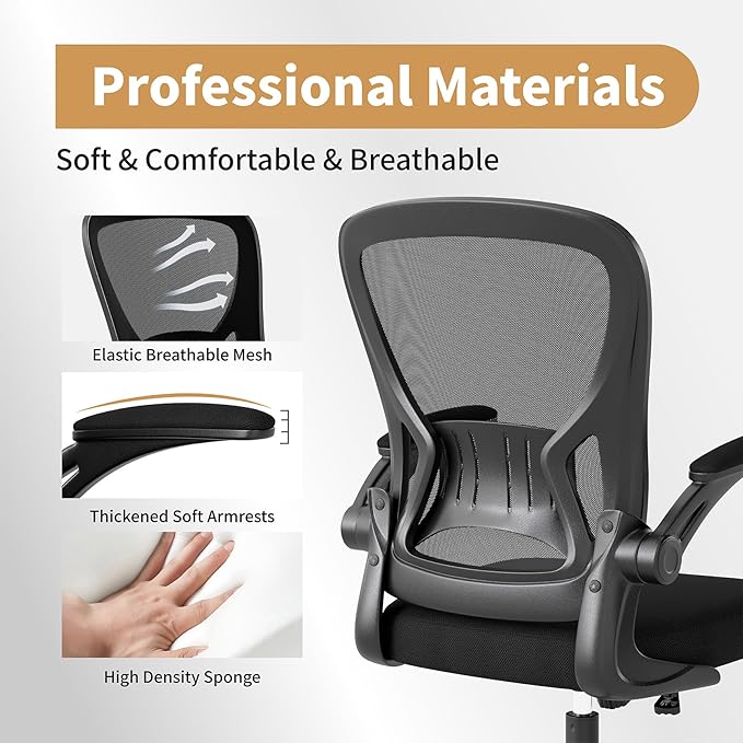 Youhauchair Office Chair Set of 10, Ergonomic Home Office Desk Chairs with Flip-up Arms and Lumbar Support, Height Adjustable, Black