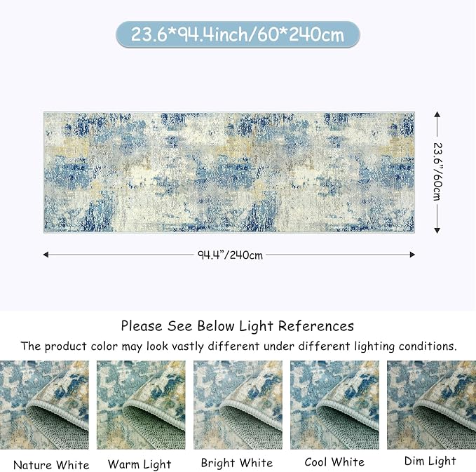 Lahome Modern Abstract Bathroom Runner Rug 2x8, Washable Entryway Rug Runners for Hallways Non Slip, Soft Non Skid Kitchen Carpet Runner for Living Laundry Bedroom RV, Blue