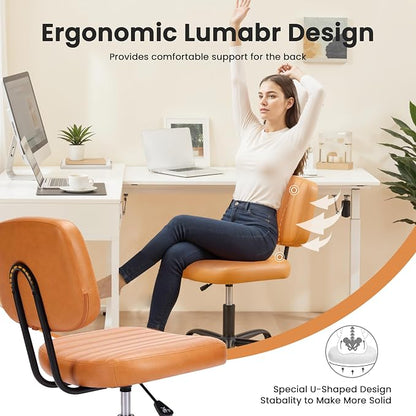 YSSOA Small Desk Chair with Wheels, Armless Office Chair No Arms, Comfy PU Leather Computer Task Chair Swivel Rolling Chairs for Small Space, Home, Adults, Students, Beige White