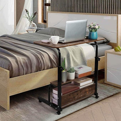 Adjustable Height Mobile Computer Desk for Small Space Rolling Writing with Wheels Corner Home Office Study Portable Desks Standing Desk Rolling Desk Mobile Laptop Table Size 31.5X15.7 Inch Brownish
