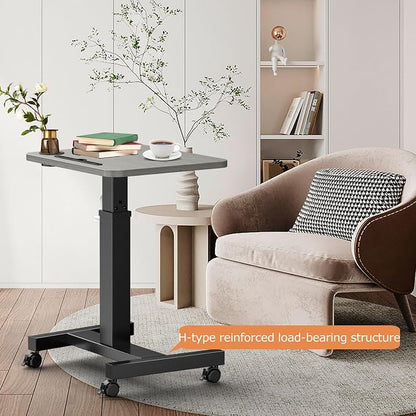 Mobile Standing Desk with Wheels, Elevating Table,Lift desks for Home Office,Rolling Portable Laptop Desk Height Adjustable, Mobile Computer Desk,Small Sit Stand Workstation（Black）