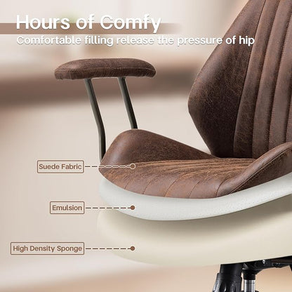 HOOOWOOO Faux Suede Leather Home Office Desk Chair,MCM Modern Ergonomic Task Work Chair,Computer Gaming Chair with Cushion Seat Mid Back for Long Hours(Chocolate Brown)
