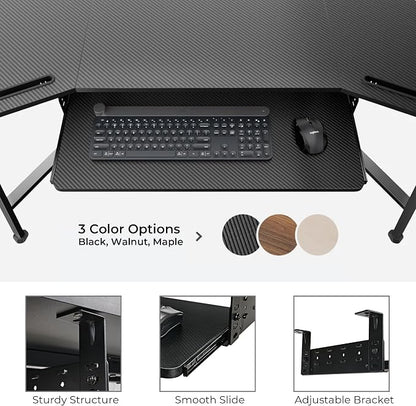 EUREKA ERGONOMIC Adjustable Keyboard Tray Under Desk, 28x11 Inch Large Slide Out Keyboard & Mouse Platform Tray, Wooden Pull Out Computer Keyboard Drawer for Typing Home Office Desk, Black