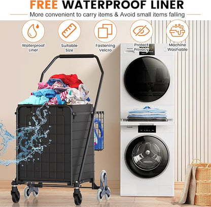 [Upgrade] Shopping Cart for Groceries, 280 LBS Large Grocery Cart with Waterproof Liner, 360° Rolling Swivel Wheels, Heavy Duty Utility Cart Folding Shopping Carts for Laundry Luggage Gift