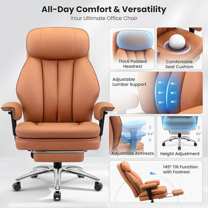 BestGlory Big and Tall Office Chair with Lumbar Support, Executive Leather Computer Desk Chair, Heavy Duty Comfortable Gaming Chair with Double Layer Cushion & Footrest for Home Office Gaming