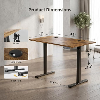 Claiks Electric Standing Desk 48 x 24 Inches, Motorized Sit Stand Desk with 3 Memory Presets & Cable Management, Spacious Ergonomic Computer Workstation for Dual Monitors & Gaming Setup, Rustic Brown