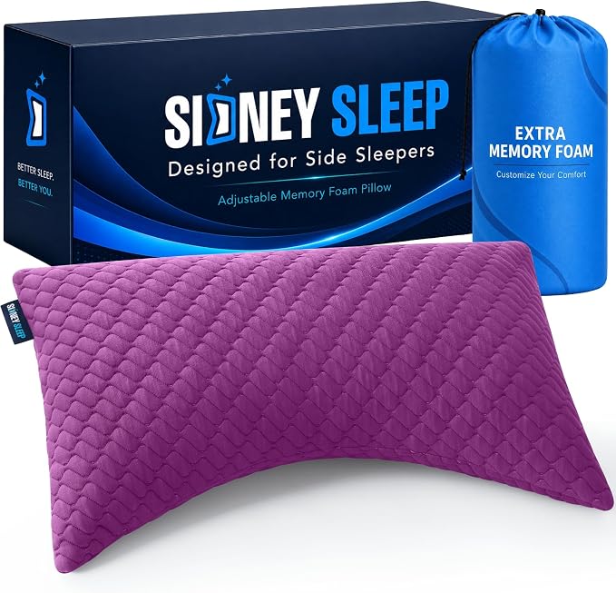 Sidney Sleep Adjustable Curved Pillows for Neck and Shoulder Support with Extra Shredded Fill - Cervical Contour Pillow for Side and Back Sleepers. Queen Size 19" x 29" CertiPUR-US Certified (Magenta)