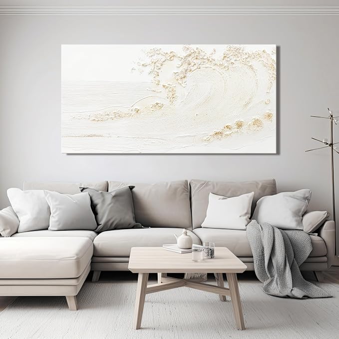 Canvas Wall Art Decor Modern Wall Art Pictures for Living Room Canvas Art Wall Decor Modern White Wall Art Prints Silent Waves Large White Artwork for Walls Bedroom Office Kitchen Wall Decor 24" X 48"