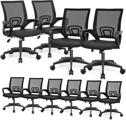 Magshion Ergonomic Office Chair 10 Pack, Mid-Back Mesh Desk Chair, Adjustable Swivel Computer Chair with Lumbar Support & Breathable Backrest for Gaming, Work, Study, 300 Lbs Capacity, Black