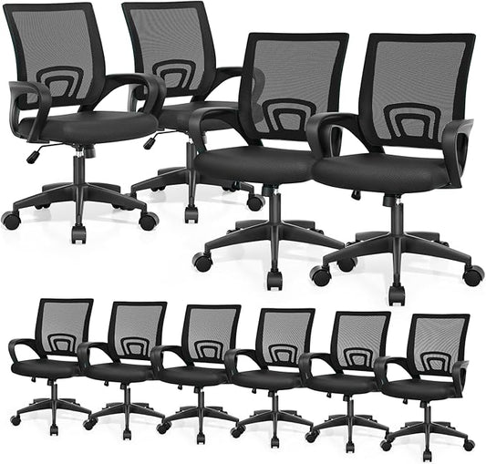 Magshion Ergonomic Office Chair 10 Pack, Mid-Back Mesh Desk Chair, Adjustable Swivel Computer Chair with Lumbar Support & Breathable Backrest for Gaming, Work, Study, 300 Lbs Capacity, Black