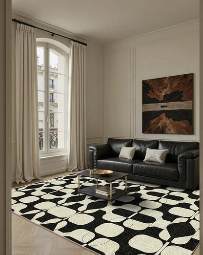 Latte&Fog 5x7 Area Rugs for Living Room Bedroom, Black Vintage Washable Rug, Boho Non Slip Low Pile Carpet for Dining Room, Dorm, Classroom, College Dorm, Farmhouse and Home Office - Black Beige