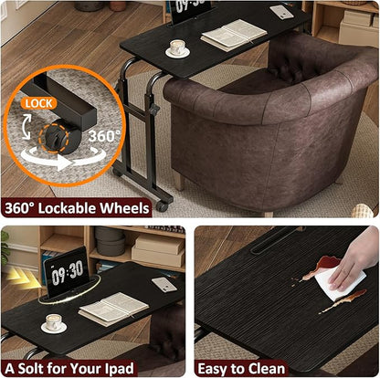 LINGMI Recliner Table, Overbed Table with Wheels Adjustable Height and Length Over Bed Desk, Hospital Heavy Duty Metal Leg Laptop Stand Tray