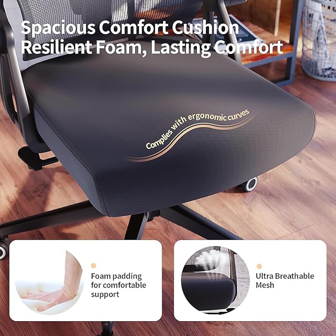 Ergonomic Office Chair - 350LB Comfy Desk Chairs with Adjustable Lumbar Back and Support, Mesh Computer Chairs with Wheels and Arms for Home Office, Study