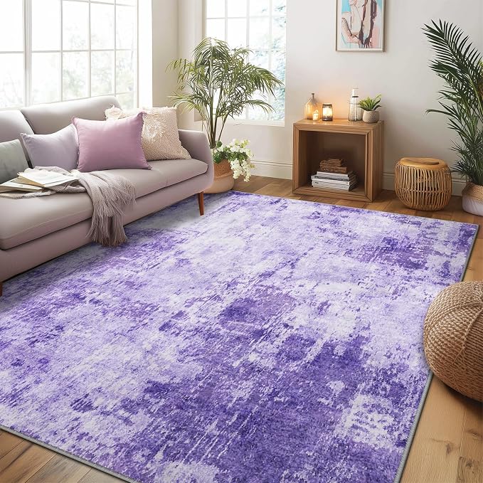 RELEANY Washable Area Rugs 5'x7' Non-Slip Modern Abstract Soft for Living Room Entryway Bedroom Kitchen, Print Pattern, Purple Gray Pink White